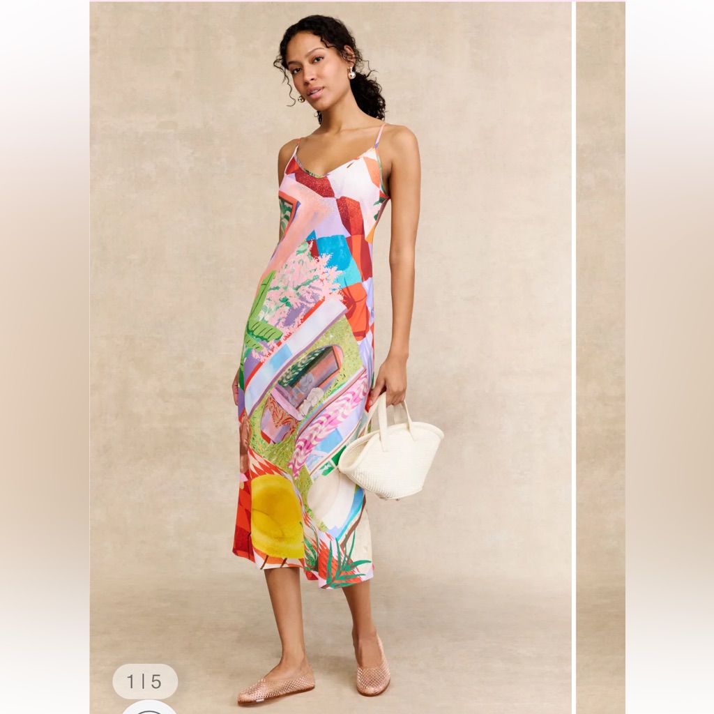 Free People Anthropologie Untitled In Motion Desire Slip Dress Neon Beach Palm